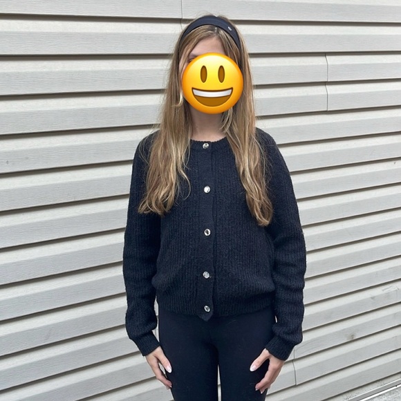 InWear Black Alpaca Wool Cardigan with Rhinestone Buttons - Women’s Size Small - Picture 8 of 9